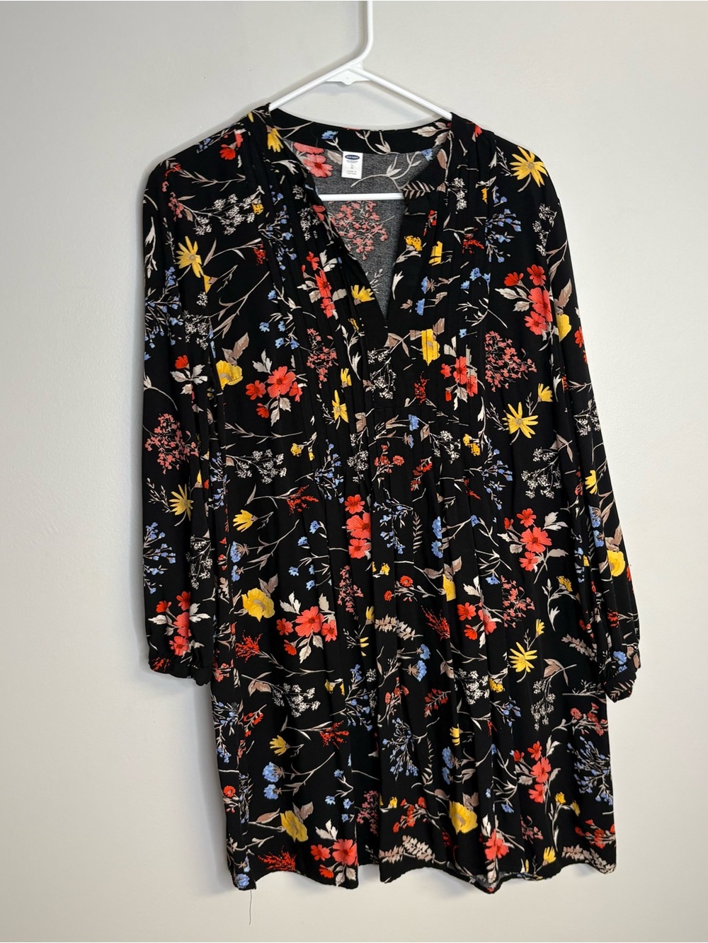 Old Navy Black Midi Dress with Red, Yellow & Blue Floral Print